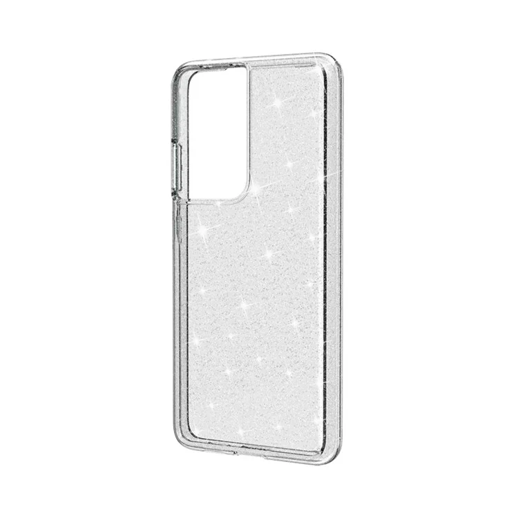Glittery Powder Design Case for Samsung Galaxy S21 Ultra 5G PC+TPU Hybrid Phone Cover - Silver