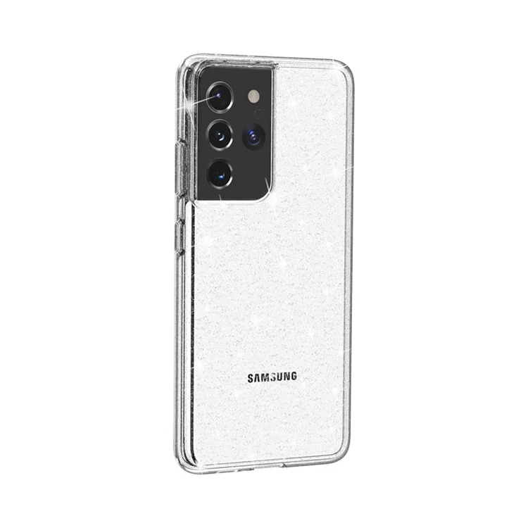 Glittery Powder Design Case for Samsung Galaxy S21 Ultra 5G PC+TPU Hybrid Phone Cover - Silver