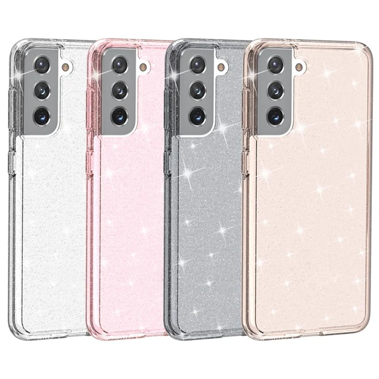 Klarer Glitter-Hülle für Samsung Galaxy S21 4G/5G, harte PC-Soft-TPU-Anti-Kratzer-Sparkle-Hybrid-Handyhülle - Schwarz