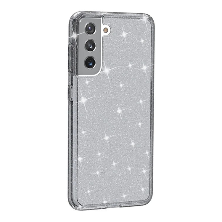 Klarer Glitter-Hülle für Samsung Galaxy S21 4G/5G, harte PC-Soft-TPU-Anti-Kratzer-Sparkle-Hybrid-Handyhülle - Schwarz