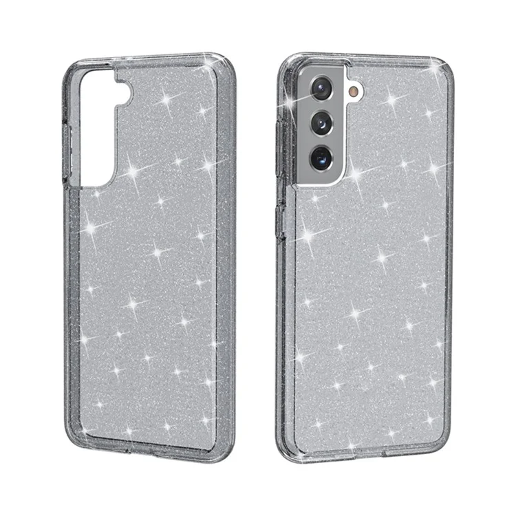 Klarer Glitter-Hülle für Samsung Galaxy S21 4G/5G, harte PC-Soft-TPU-Anti-Kratzer-Sparkle-Hybrid-Handyhülle - Schwarz
