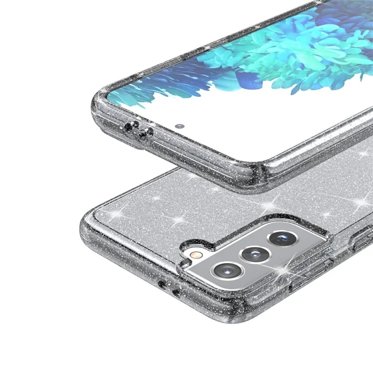 Klarer Glitter-Hülle für Samsung Galaxy S21 4G/5G, harte PC-Soft-TPU-Anti-Kratzer-Sparkle-Hybrid-Handyhülle - Schwarz
