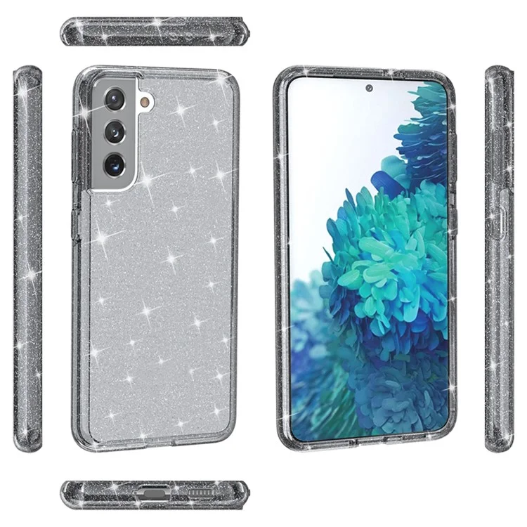 Klarer Glitter-Hülle für Samsung Galaxy S21 4G/5G, harte PC-Soft-TPU-Anti-Kratzer-Sparkle-Hybrid-Handyhülle - Schwarz
