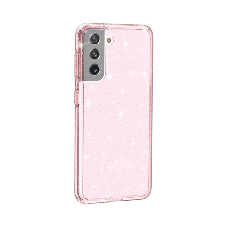 Clear Glitter Case for Samsung Galaxy S21 4G/5G, Hard PC Soft TPU Anti-Scratch Sparkle Hybrid Phone Cover - Pink