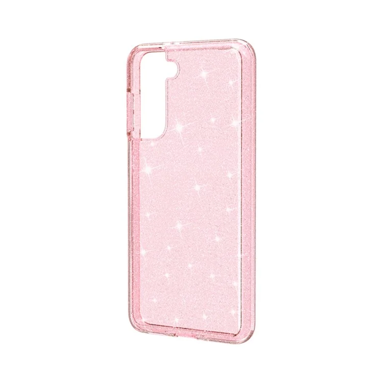 Clear Glitter Case for Samsung Galaxy S21 4G/5G, Hard PC Soft TPU Anti-Scratch Sparkle Hybrid Phone Cover - Pink