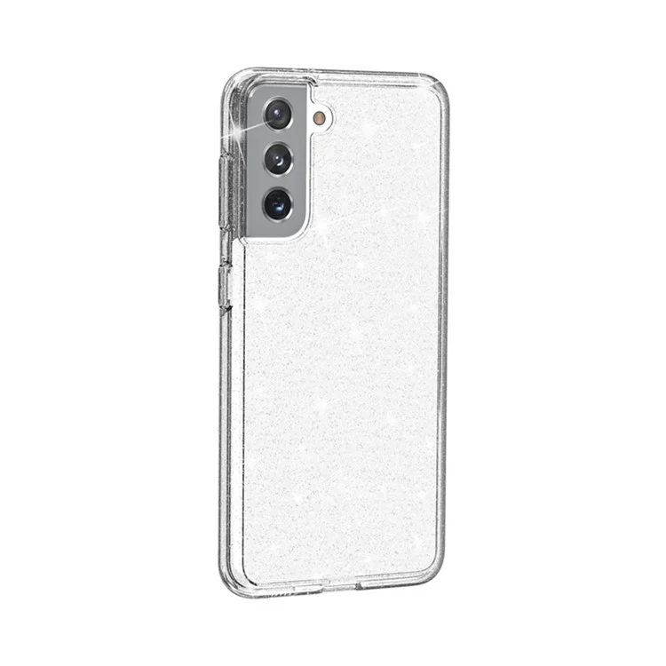 Capa de Glitter Transparente para Samsung Galaxy S21 4G/5G, Capa de Telefone Híbrida Anti-Arranhões de PC Rígido e TPU Macio com Brilho - Branca