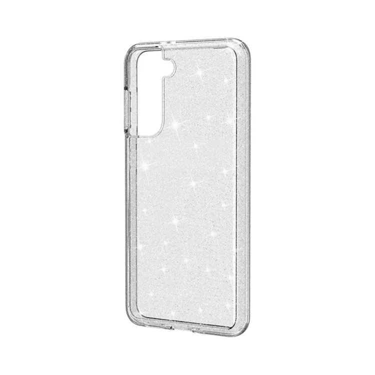 Capa de Glitter Transparente para Samsung Galaxy S21 4G/5G, Capa de Telefone Híbrida Anti-Arranhões de PC Rígido e TPU Macio com Brilho - Branca