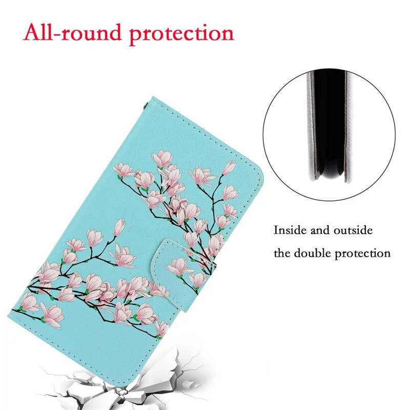 PU Leather Wallet Stand Phone Case for Samsung Galaxy S21 Ultra 5G - Flower
