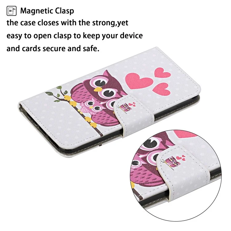 Печать с Рисунком Flip Leather Shute Case Для Samsung Galaxy S21 4G/5G - Сова и Сердце