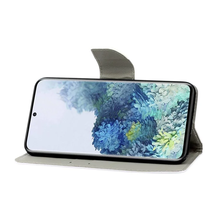 Печать с Рисунком Flip Leather Shute Case Для Samsung Galaxy S21 4G/5G - Сова и Сердце