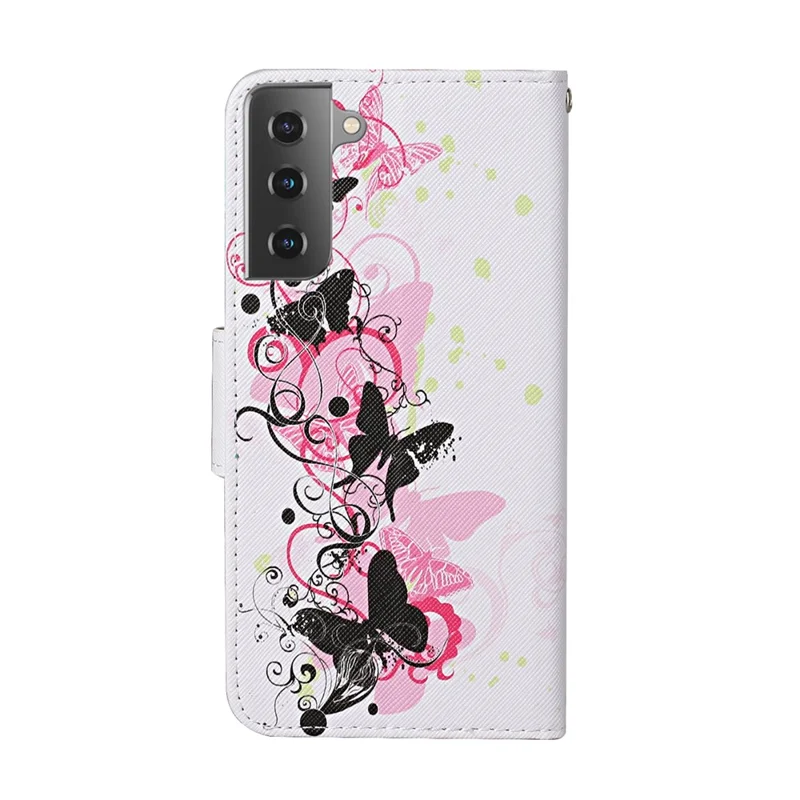 حالة واقية جلد محفظة فليب مع طباعة نمط لهواوي سامسونج جالاكسي S21 4G/5G - فراشة سوداء