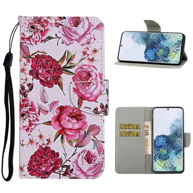 Pattern Printing Flip Leather Wallet Protective Case for Samsung Galaxy S21 4G/5G - Rose Flower