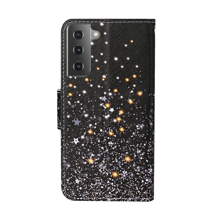 TPU + PU Leather Wallet Stand Magnet Clasp Phone Case for Samsung Galaxy S21+ 5G - Glittery Stars