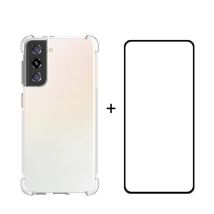 ENKAY HAT PRINCE Shockproof Clear TPU Case with [Full Glue] Full Covering Ultra Thin Tempered Glass Protector Film for Samsung Galaxy S21 4G / 5G