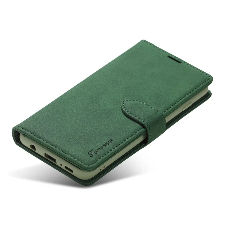 Forwenw Serie F1 Wallet Stand Full Protection Cover Cover Case Per Samsung Galaxy S21 4G/5G - Verde