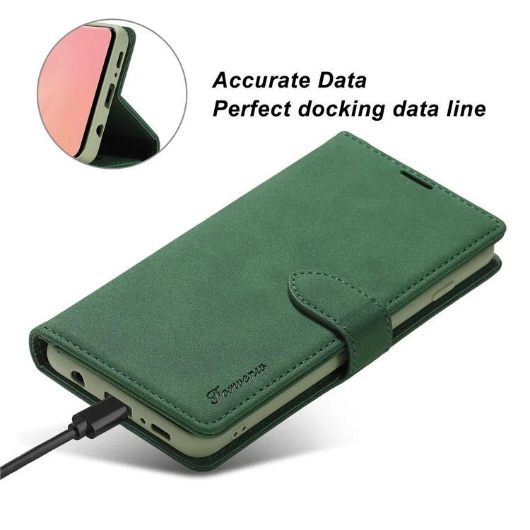 Forwenw Serie F1 Wallet Stand Full Protection Cover Cover Case Per Samsung Galaxy S21 4G/5G - Verde