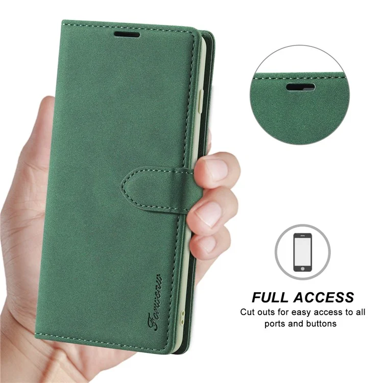 Forwenw Serie F1 Wallet Stand Full Protection Cover Cover Case Per Samsung Galaxy S21 4G/5G - Verde