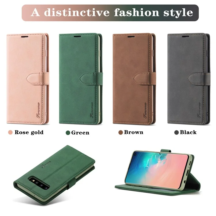 Forwenw Serie F1 Wallet Stand Full Protection Cover Cover Case Per Samsung Galaxy S21 4G/5G - Verde