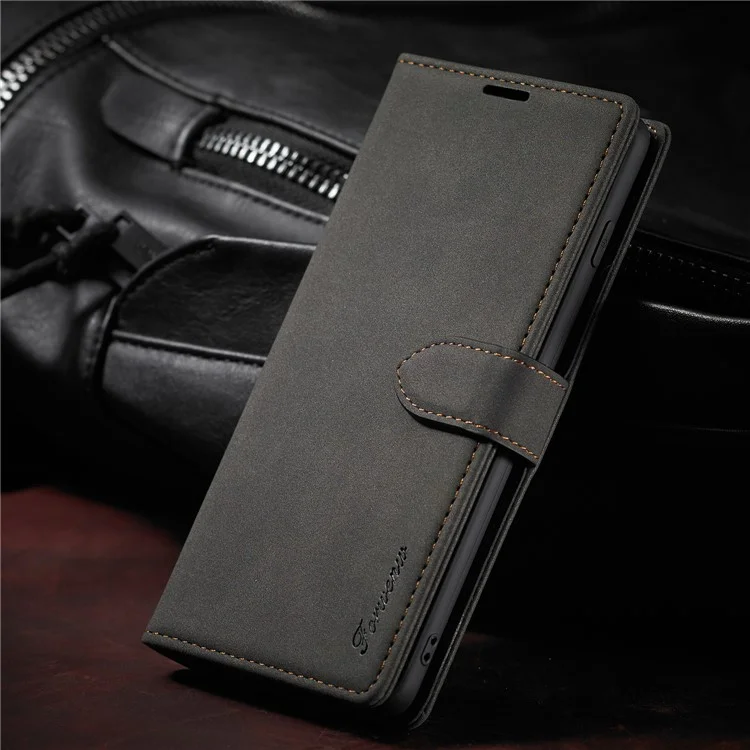 FORWENW F1 Series Wallet Stand Full Protection Leather Cover Case for Samsung Galaxy S21 4G/5G - Black