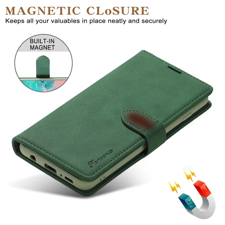 FORWENW F1 Series Full Protection Leather Wallet Stand Cover Case for Samsung Galaxy S21 Plus 5G - Green