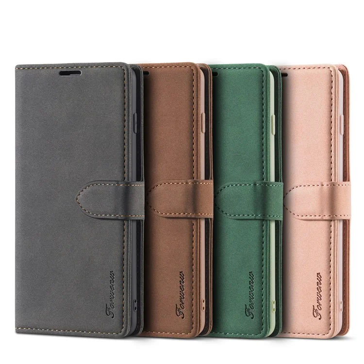 FORWENW F1 Series Full Protection Leather Wallet Stand Cover Case for Samsung Galaxy S21 Plus 5G - Green