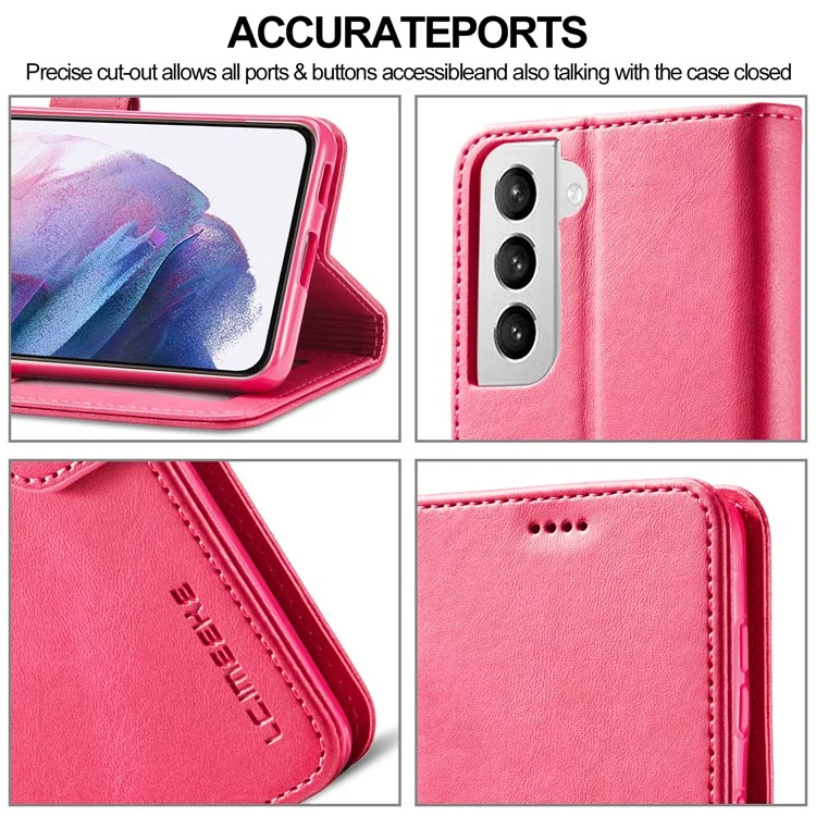 LC.IMEEKE Phone Shell for Samsung Galaxy S21 4G/5G PU Leather Wallet Foldable Stand Case - Rose