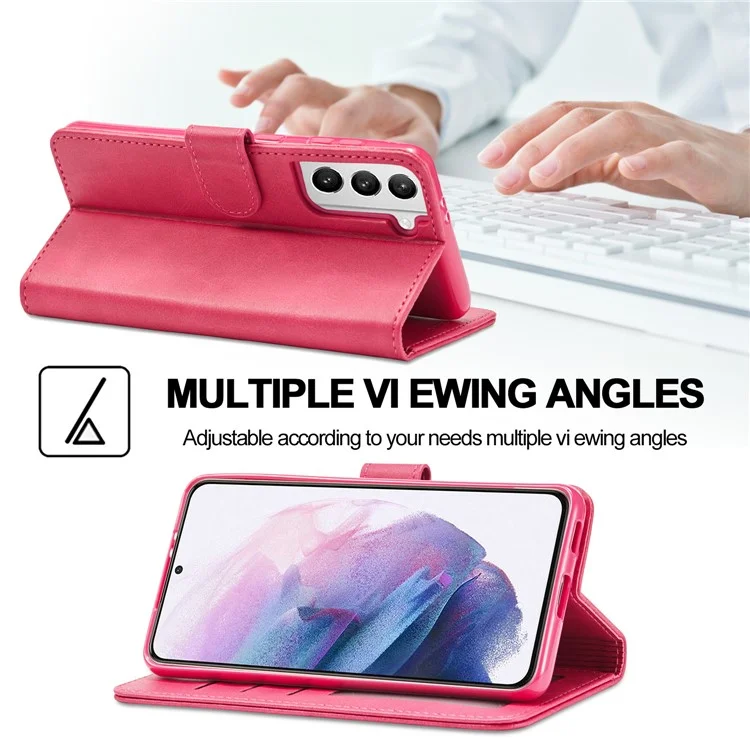 LC.IMEEKE Phone Shell for Samsung Galaxy S21 4G/5G PU Leather Wallet Foldable Stand Case - Rose