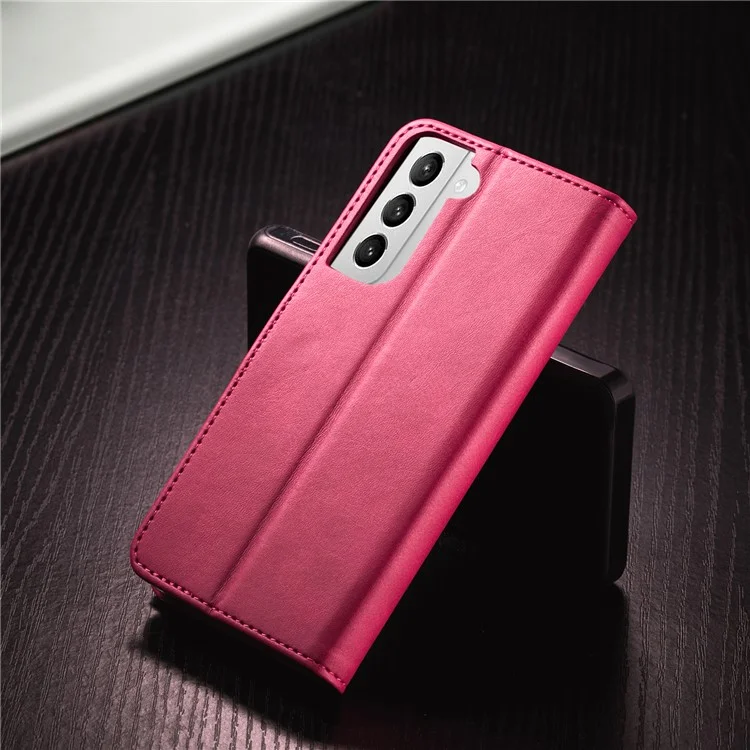 LC.IMEEKE Phone Shell for Samsung Galaxy S21 4G/5G PU Leather Wallet Foldable Stand Case - Rose