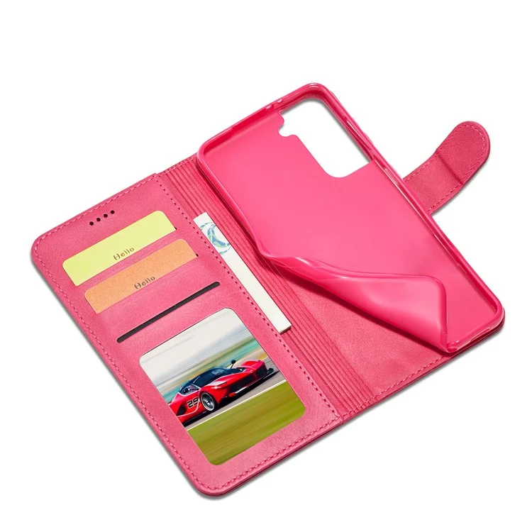 LC.IMEEKE Phone Shell for Samsung Galaxy S21 4G/5G PU Leather Wallet Foldable Stand Case - Rose