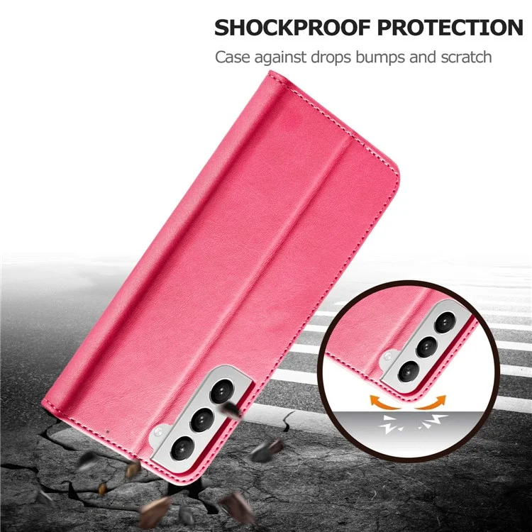 LC.IMEEKE Phone Shell for Samsung Galaxy S21 4G/5G PU Leather Wallet Foldable Stand Case - Rose