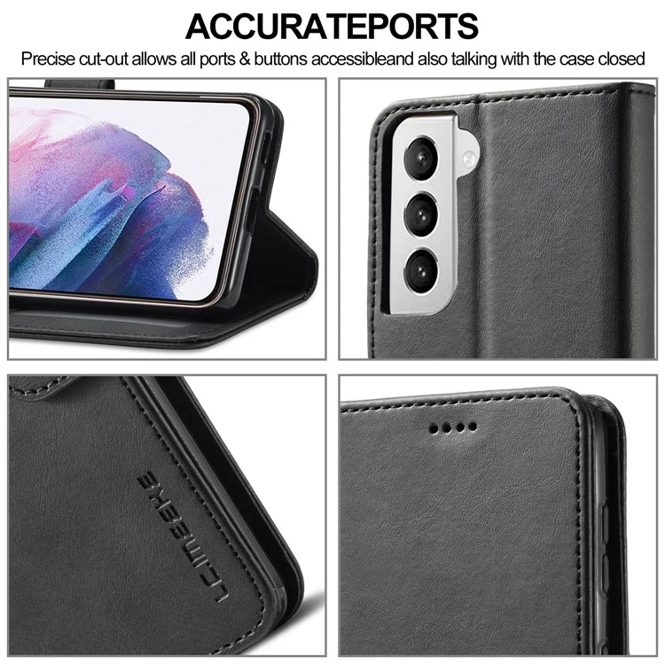 Lc. Imeeke Für Samsung Galaxy S21+ 5G Faltbarer Ständer Cover Leder Brieftasche Allround Full Protection Hülle - Schwarz