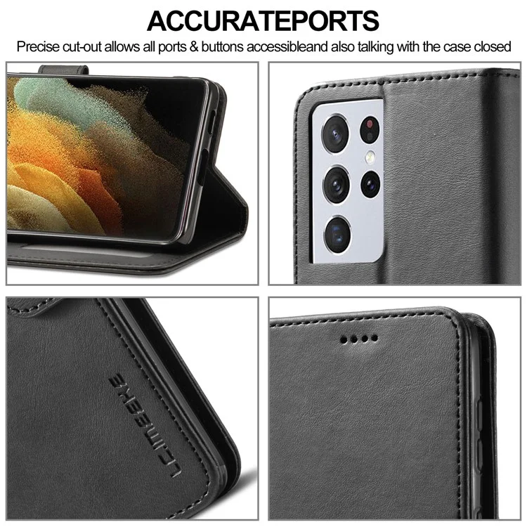 LC.IMEEKE para Samsung Galaxy S21 Ultra 5G Funda protectora de cartera de diseño de cuero ajustable - Negro