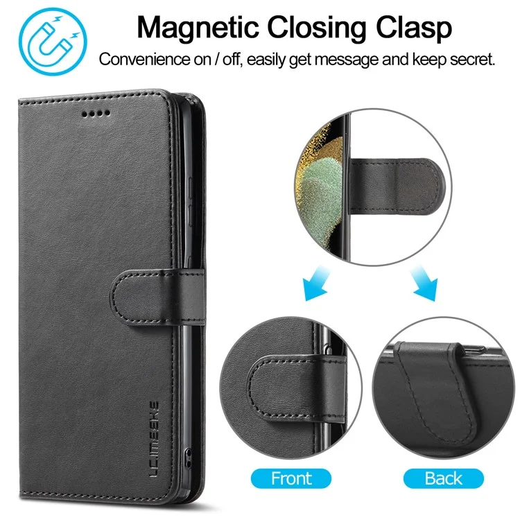 LC.IMEEKE para Samsung Galaxy S21 Ultra 5G Funda protectora de cartera de diseño de cuero ajustable - Negro