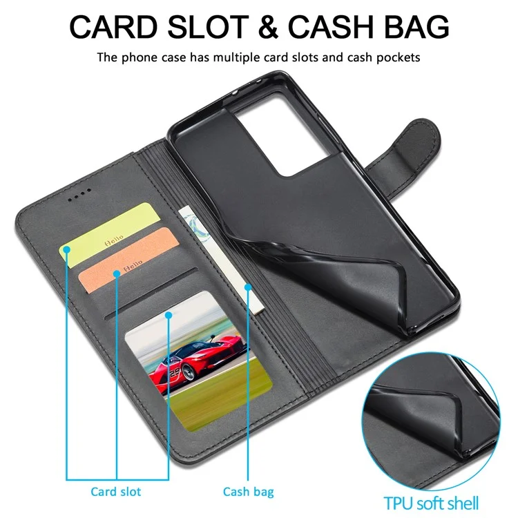 LC.IMEEKE for Samsung Galaxy S21 Ultra 5G Adjustable Stand Protective Leather Wallet Design Case - Black