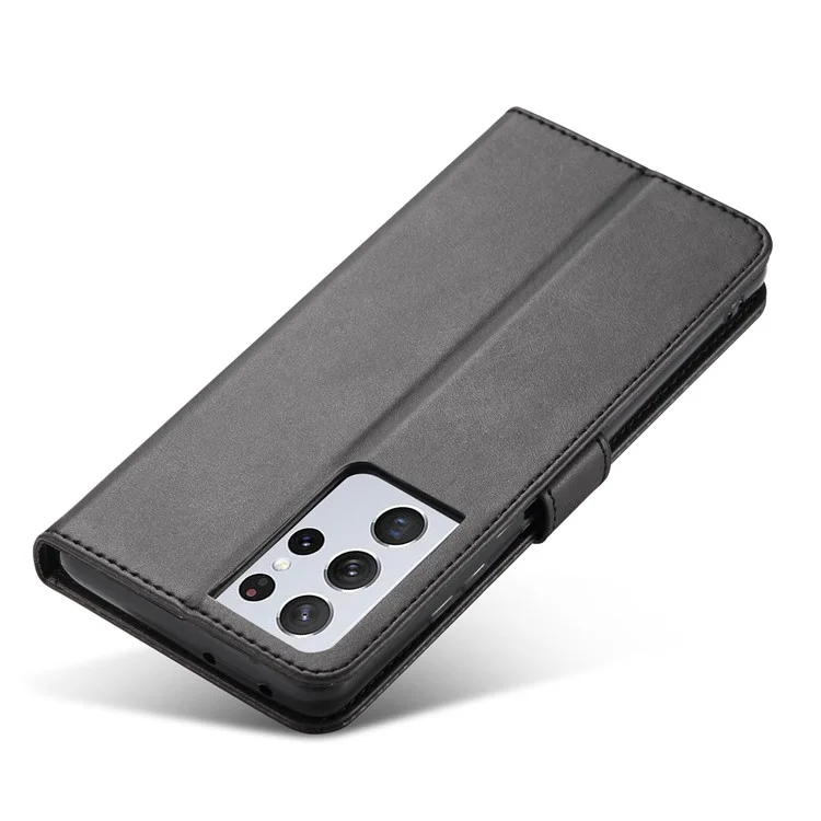 LC.IMEEKE para Samsung Galaxy S21 Ultra 5G Funda protectora de cartera de diseño de cuero ajustable - Negro