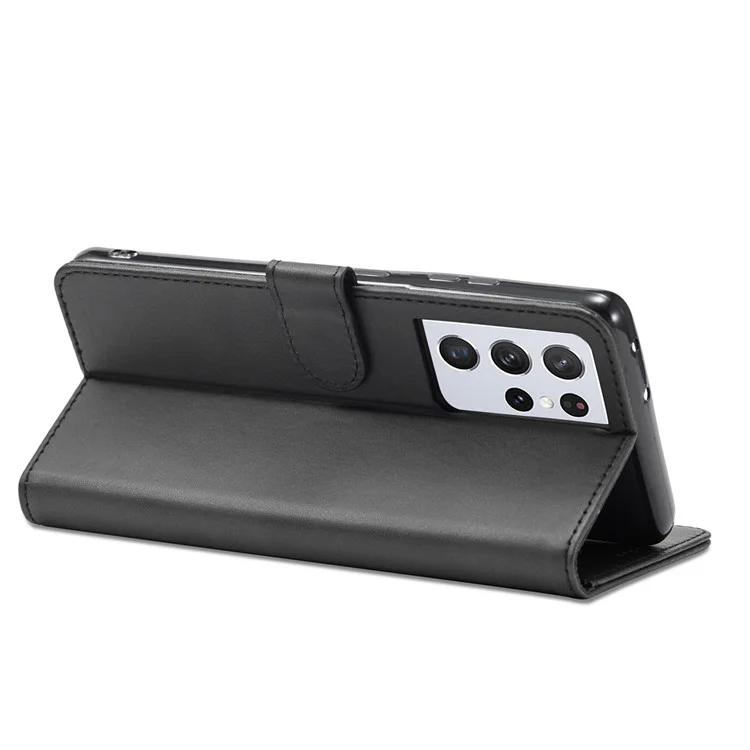 LC.IMEEKE para Samsung Galaxy S21 Ultra 5G Funda protectora de cartera de diseño de cuero ajustable - Negro