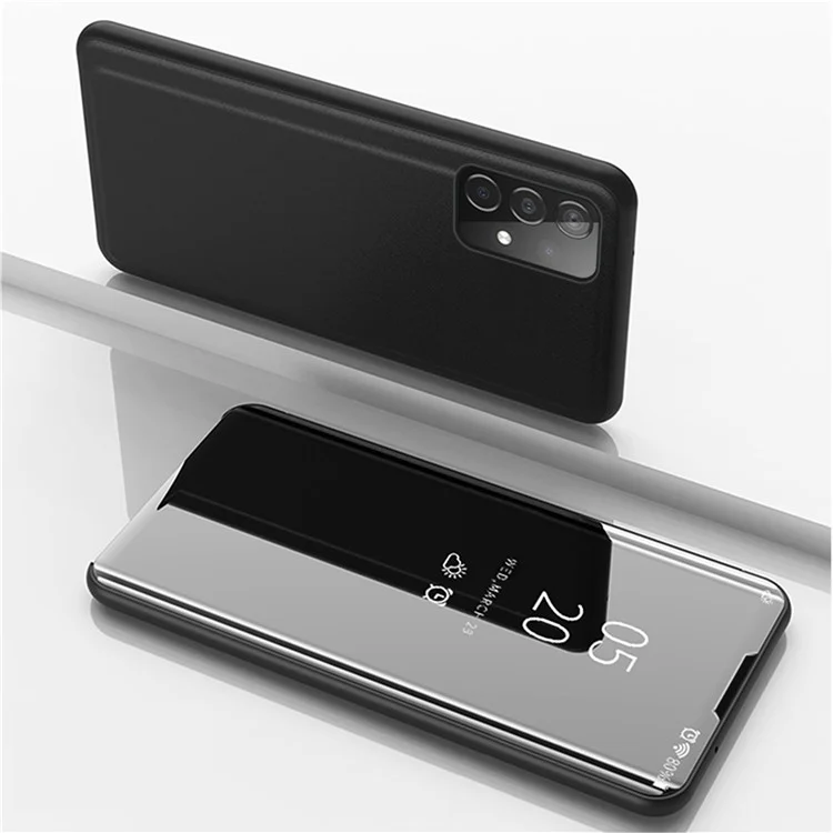 View Window Electroplating Mirror Surface Leather Stand Case for Samsung Galaxy A52 4G/5G / A52s 5G - Black