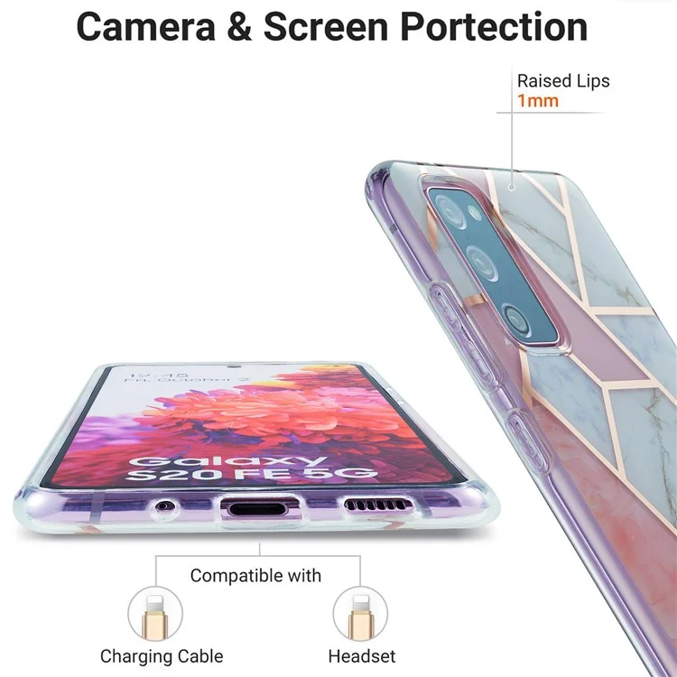 IML IMD Marble Pattern 2.0mm TPU Phone Cover Case Electroplating per Samsung Galaxy S20 FE 4G/FE 5G/S20 Lite/S20 FE 2022 - Rosa