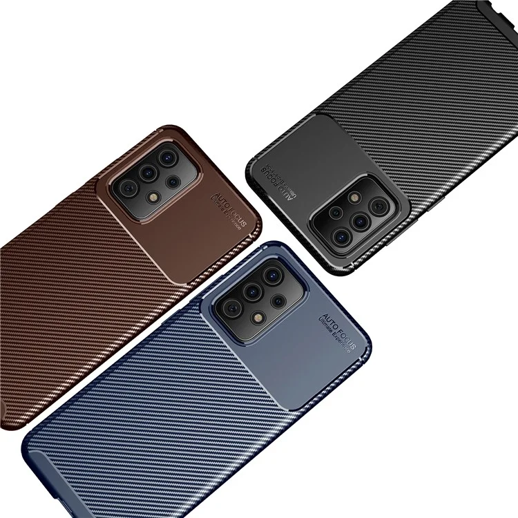 Pour Samsung Galaxy A52 4G/5G / A52s 5G Résistant aux chocs Texture de fibre de carbone Surface TPU Étui de téléphone portable - Noir