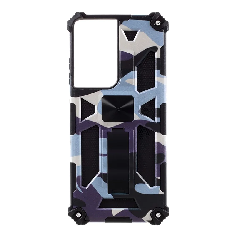 Detachable 2 in 1 Magnet Sheet Camouflage Design Protective Shell for Samsung Galaxy S21 Ultra 5G - Navy Blue