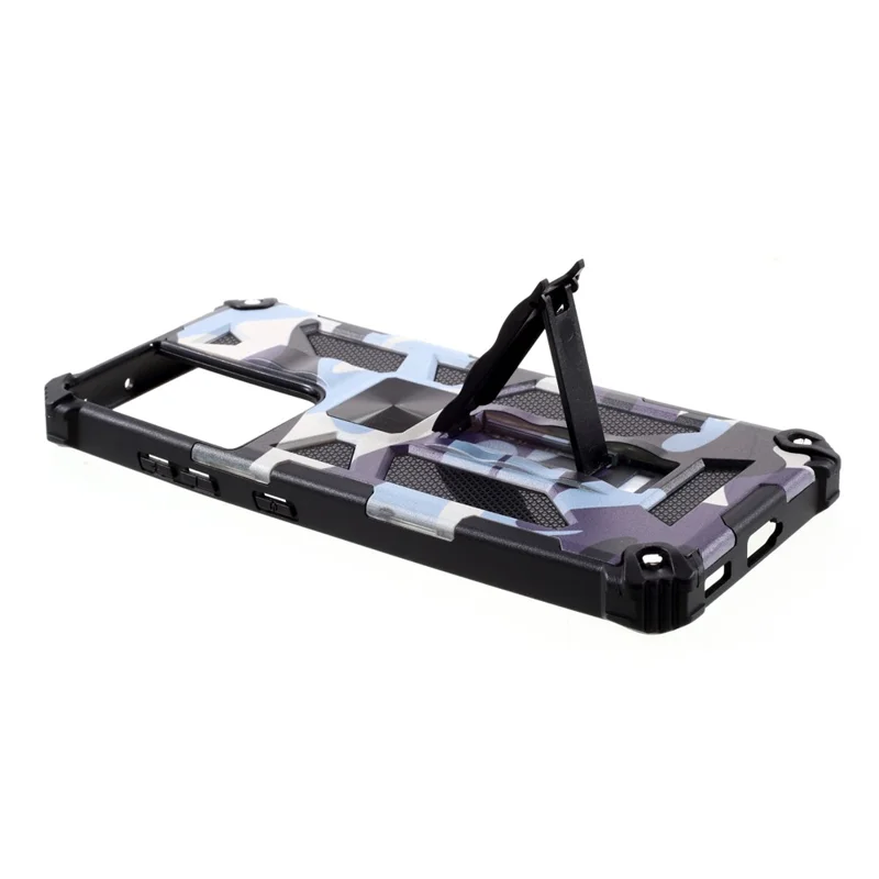 Detachable 2 in 1 Magnet Sheet Camouflage Design Protective Shell for Samsung Galaxy S21 Ultra 5G - Navy Blue