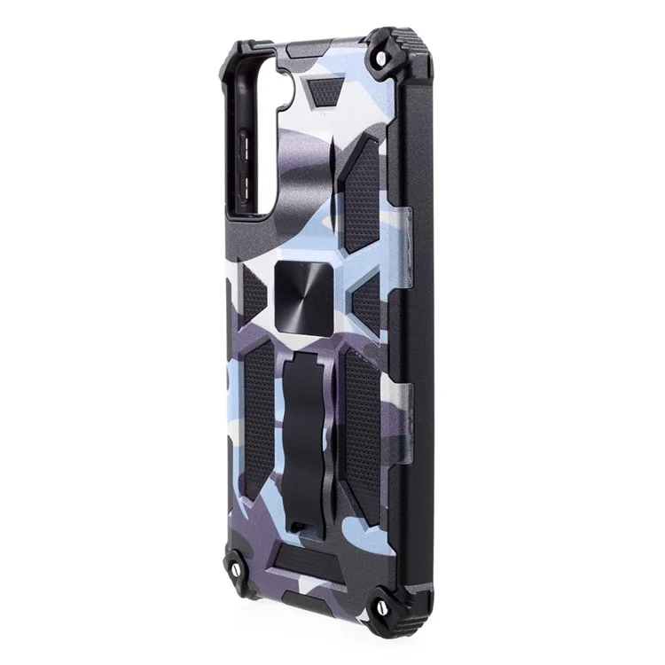 Design de Camuflagem TPU + PC Chogo de Choque de Choque de Chopa de Proteção Para Samsung Galaxy S21 Plus 5G - Azul Marinho