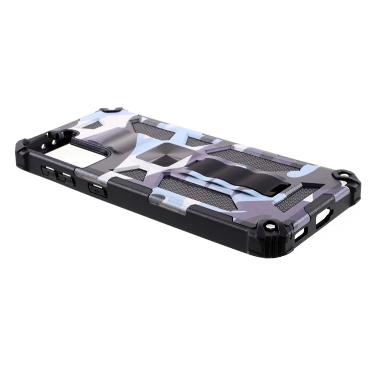 Design de Camuflagem TPU + PC Chogo de Choque de Choque de Chopa de Proteção Para Samsung Galaxy S21 Plus 5G - Azul Marinho