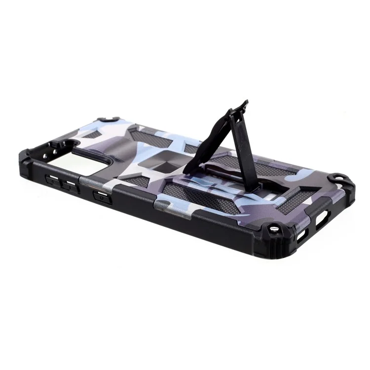 Design de Camuflagem TPU + PC Chogo de Choque de Choque de Chopa de Proteção Para Samsung Galaxy S21 Plus 5G - Azul Marinho