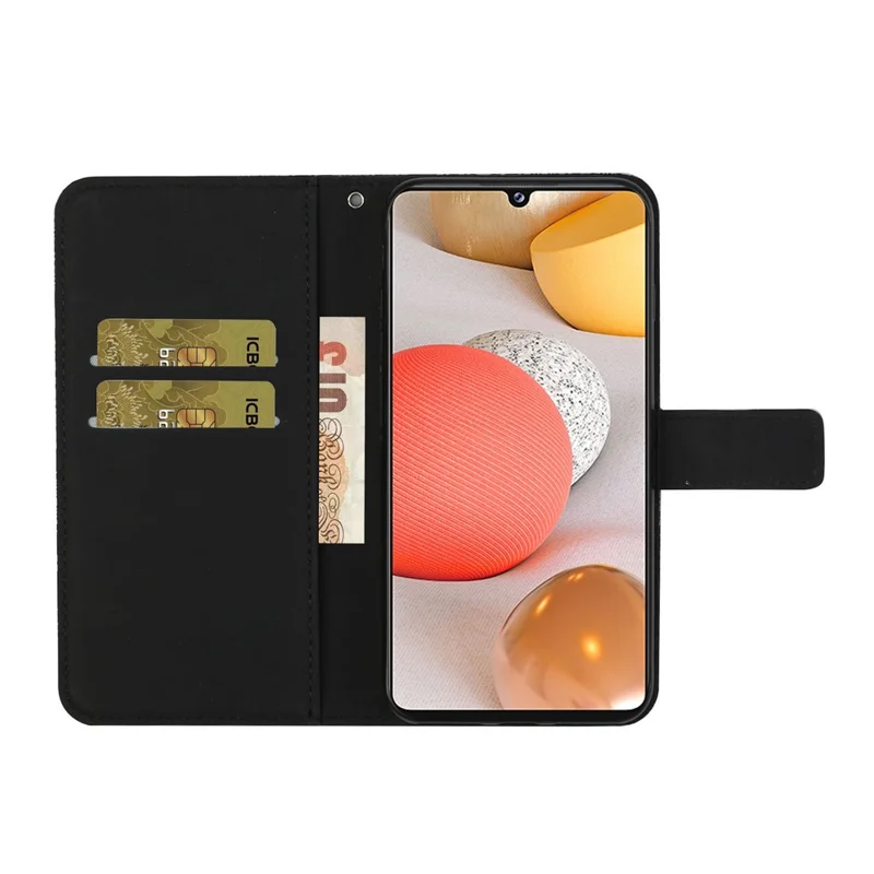 Imprint Ethnic Style Flower Wallet Magnetic Clasp Leather Shell for Samsung Galaxy A12 - Black