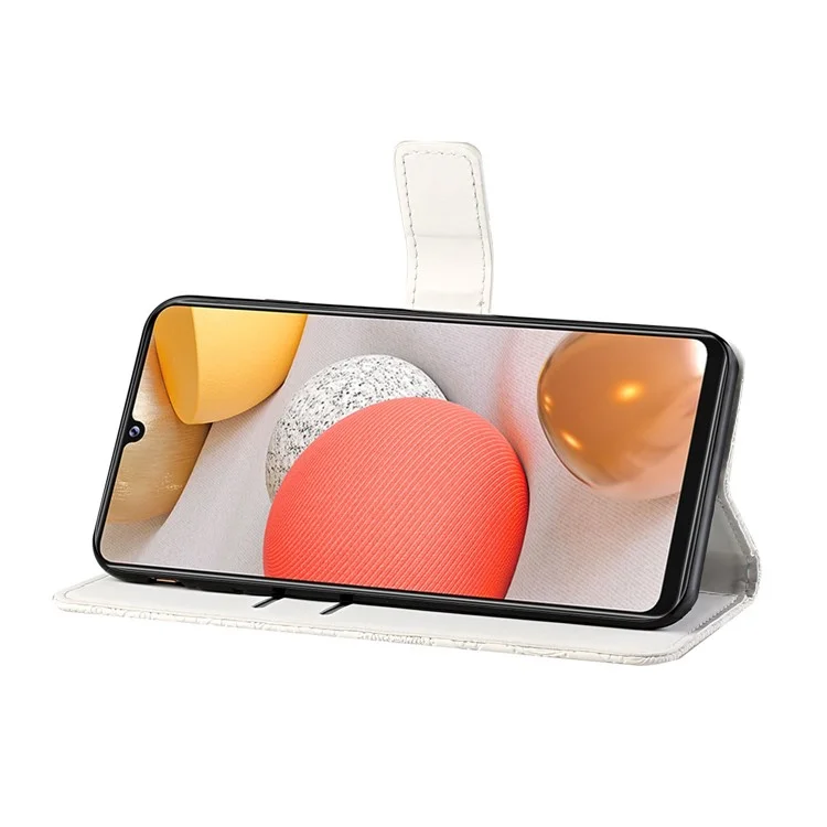 Imprint Ethnic Style Flower Wallet Magnetic Clasp Leather Shell for Samsung Galaxy A12 - White