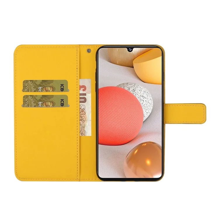 Pie De Imprenta Estilo étnico Flowet Billetera Cierre Magnético Campa De Cuero Para Samsung Galaxy A12 - Amarillo