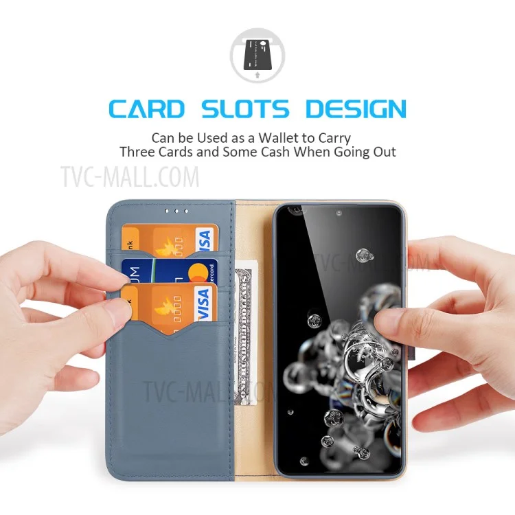 DUX DUCIS for Samsung Galaxy S21 4G/5G Hivo Series Anti-Scratch Wallet Stand Split Leather Phone Cover Flip Shell - Blue