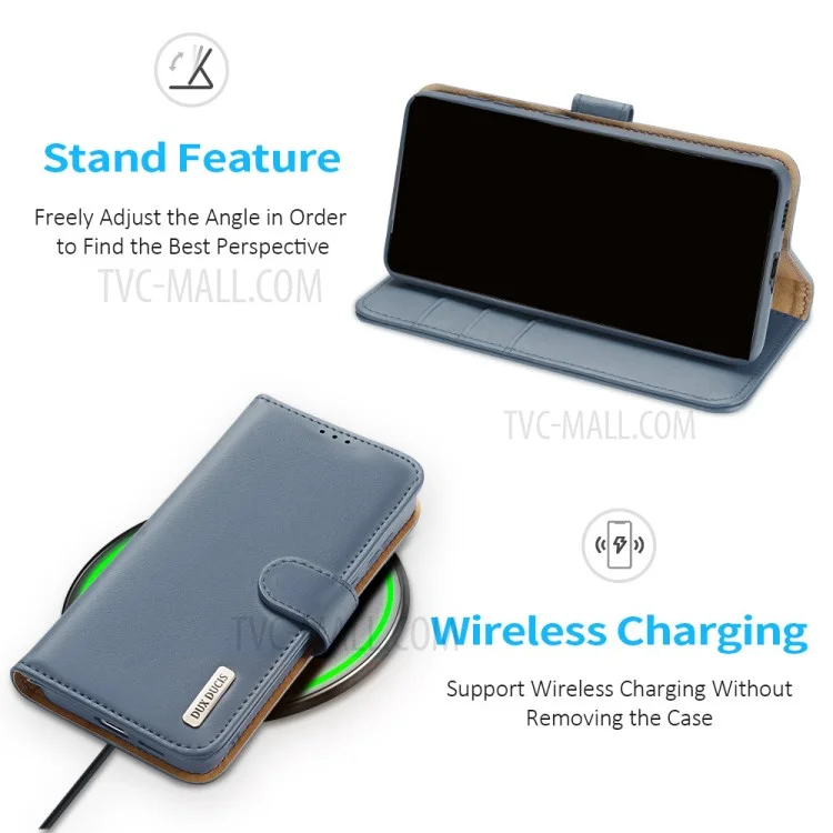 DUX DUCIS für Samsung Galaxy S21 4G/5G Hivo-Serie Anti-Scratch Wallet Stand Split Leder Handyhülle Klapphülle - Blau