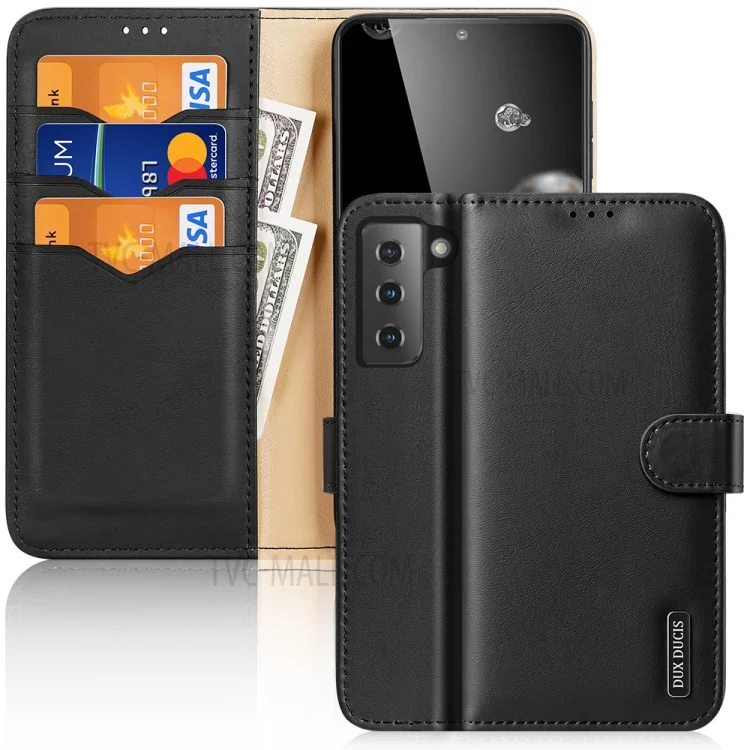 DUX DUCIS per Samsung Galaxy S21 4G / 5G Hivo Series Anti-Scratch Wallet Stand Split Leather Phone Cover Flip Shell - Nero